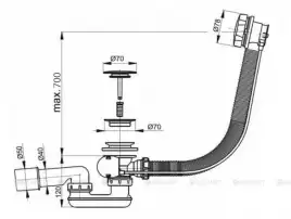 Слив-перелив для ванны Aquanet V55R 70 см, Хром