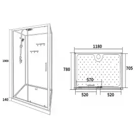 Душевая кабина Loranto 120х80 CS-3010TM/W-120L, низкий поддон, цвет профиля черный