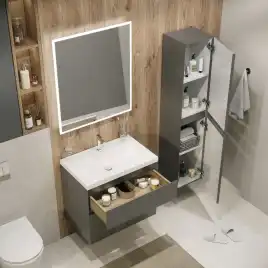 Тумба под раковину Grossman Меркадо 80 подвесная, графит матовый (108081)