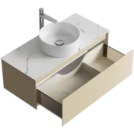 Тумба с раковиной подвесная Aqwella Geometria 100 GE01101MD+STG1014X456MW, со столешницей мрамор белый, цвет морская дюна