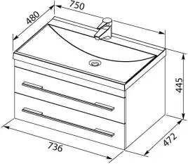 Раковина Aquanet Нота 75 281221 прямоугольная, Белая глянцевая