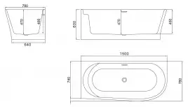 Акриловая ванна BelBagno 150х78 BB410-1500-780-L, отдельностоящая, Белая глянцевая