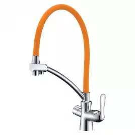 Смеситель для кухни Lemark Comfort LM3070C-Orange с подключением к фильтру с питьевой водой, Хром / Оранжевый