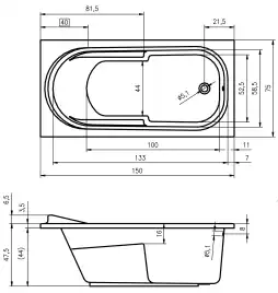 Акриловая ванна Riho COLUMBIA 150х75 прямоугольная B002001005