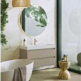 Тумба с раковиной подвесная Aqwella Geometria 100 GE01102MD, с двумя ящиками, цвет морская дюна