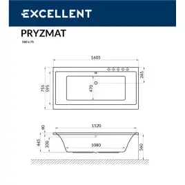 Акриловая ванна Excellent PRYZMAT 160х75 WAEX.PRY16WH прямоугольная, Белая