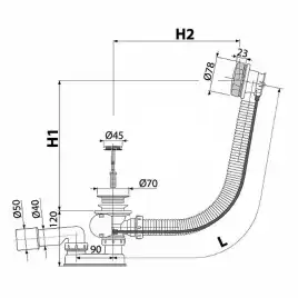 Слив-перелив AlcaPlast A55K-80-RU-01 полуавтомат для ванны, хром