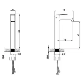 Смеситель для накладной раковины Azario EXQUISITE AZ-VSM168R40C, однорычажный, высокий, Хром