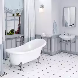 Ванна из литьевого мрамора  Aqua de Marco EDELWEISS 170х78 с серебряными ножками Белая 1170WSEDE