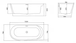 Акриловая ванна BelBagno 150х78 BB410-1500-780-R, отдельностоящая, Белая глянцевая