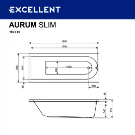 Акриловая ванна Excellent Aurum Slim 180х80 WAEX.AUR18WHS с тонким бортом, встраиваемая, Белая