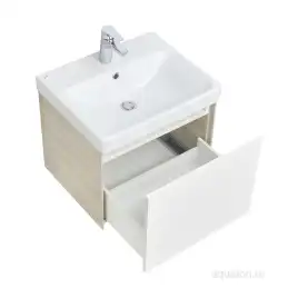 Тумба под раковину Aquaton Асти 55 1A263101AXD70 подвесная цвет, белый глянец / ясень шимо