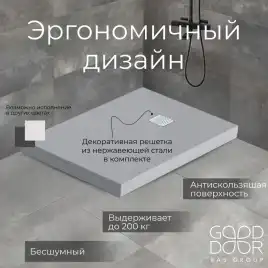 Душевой поддон Good Door Essentia 100х90 из искусственного камня, Серый графит ЛП00070