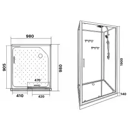 Душевая кабина Loranto 100х100 CS-3010TM/W-100R, низкий поддон, цвет профиля черный