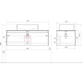 Тумба с раковиной подвесная Aqwella Geometria 100 GE01101WM+STG1014X456GS, со столешницей серый камень, цвет белый