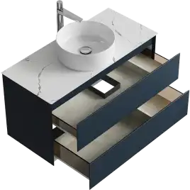 Тумба с раковиной подвесная Aqwella Geometria 100 GE01102GRM+STG1014X456MW, со столешницей мрамор белый, цвет серый