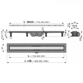 Душевой лоток AlcaPlast APZ19-750 Simple с решеткой под плитку / Нержавеющая сталь