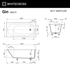 Ванна из искусственного камня WHITECROSS 165x75 Gin, белая матовая 0217.165075.200