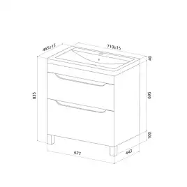 Тумба с раковиной IDDIS Ray 70, напольная, Белая, RAY70WFi95K