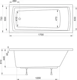 Акриловая ванна Ravak Domino Plus 170х75 C631R00000 прямоугольная, Белая
