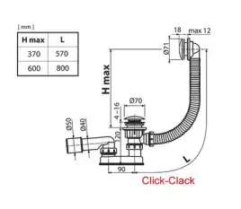Слив-перелив Ravak X01472 для ванны, CLICK CLACK 800 мм, Хром