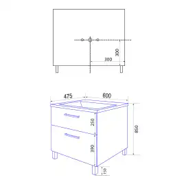 Тумба с раковиной Azario Ника 60 CS00082788, напольная, Белая глянцевая