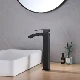 Смеситель для накладной раковины Abber Wasserfall AF8611B, однорычажный, высокий, Черный матовый