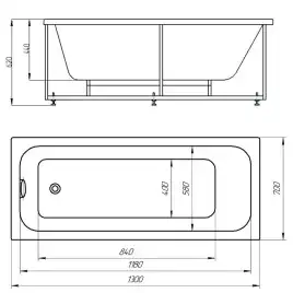 Акриловая ванна AZARIO BELLA 130х70 AV.0020130, прямоугольная