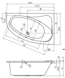 Акриловая ванна RIHO ARYL 153х100 L левосторонняя B022001005