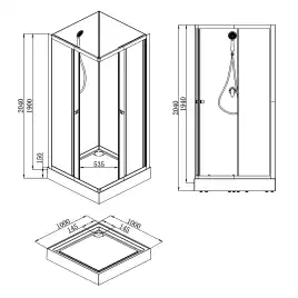 Душевая кабина Loranto 100х100 низкий поддон, прозрачное стекло, профиль Черный, CS-21801-100