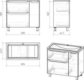 Тумба под раковину Grossman Адель 90 напольная, белая глянцевая (109004)