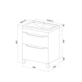 Тумба с раковиной IDDIS Ray 60, напольная, Белая, RAY60WFi95K