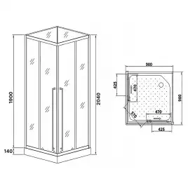 Душевая кабина Loranto 100х100, низкий поддон, Прозрачное стекло, CS-3008TM/W-100L