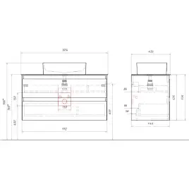 Тумба с раковиной подвесная Aqwella Geometria 100 GE01102GRM+STG1014X456MW, со столешницей мрамор белый, цвет серый