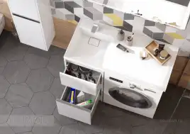 Раковина  Aquaton Лондри 105х50 L 1A72833KLH01L левая над стиральной машиной, из литьевого мрамора, Белая