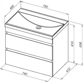 Тумба под раковину Aquanet Нота New 75 2 ящика, белый глянец 335418
