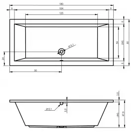 Акриловая ванна RIHO LUSSO 180х80 прямоугольная B036001005