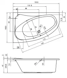 Акриловая ванна RIHO ARYL 153х100 R правосторонняя B021001005