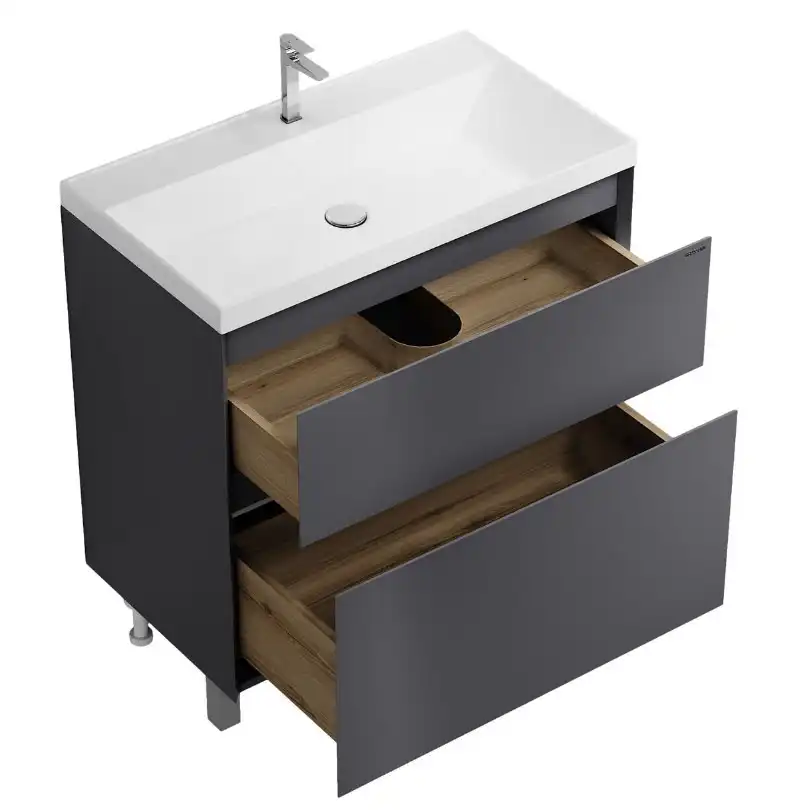 Тумба под раковину Grossman Меркадо 80 напольная, графит матовый (108075) фото 2