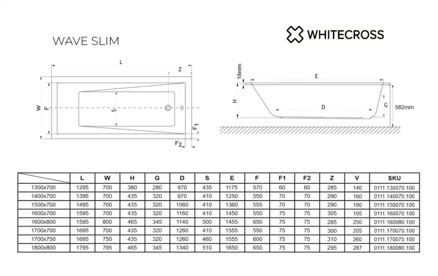 Акриловая ванна Whitecross Wave Slim 170х75 0111.170075.100 с тонким бортом, встраиваемая, Белая фото 7