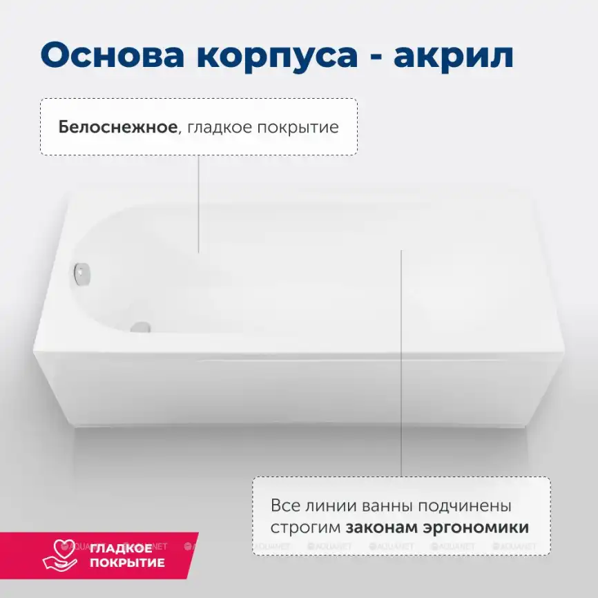 Акриловая ванна Aquanet Lotos 180х80 (332845), на каркасе, белая фото 6