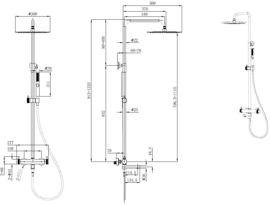 Душевая система Allen Brau Priority 5.31A10-31 для ванны с изливом, верхний и ручной душ, Черный матовый фото 2