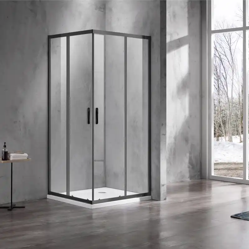 Душевой уголок Azario MILTON 100х100х200 AZ-ND1142 1000 Black профиль Черный, стекло Прозрачное фото 1