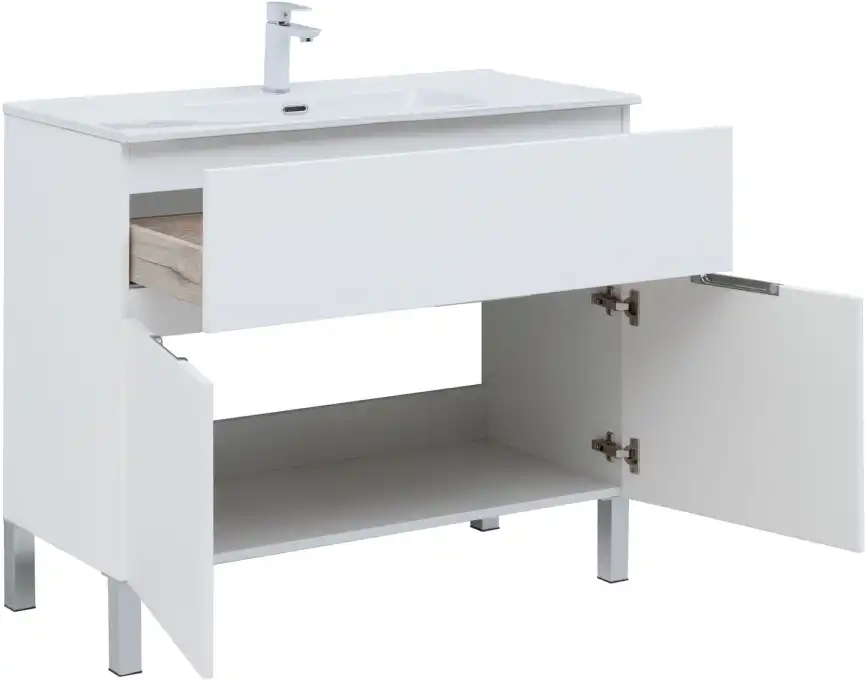 Тумба под раковину Aquanet Алвита New 100 1 ящик, 2 дверцы, белый матовый 277554 фото 6