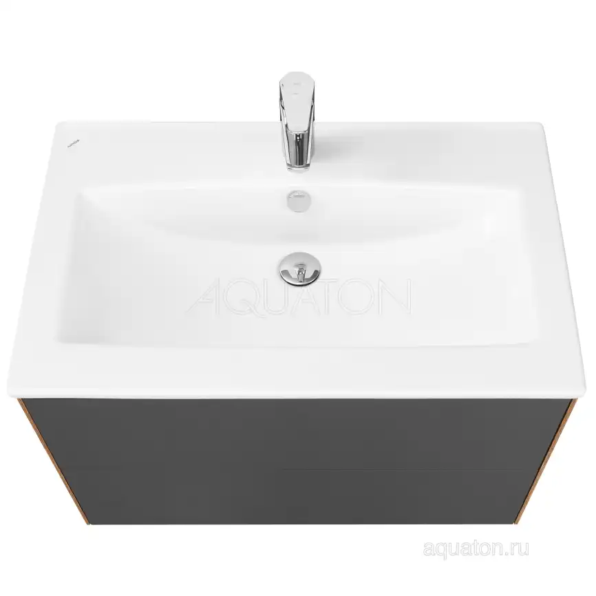 Тумба под раковину Aquaton Сохо 75 1A258101AJA00 подвесная цвет, дуб веллингтон / графит софт фото 3