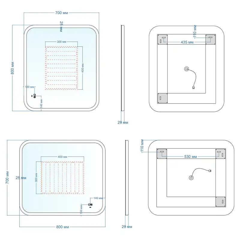 Зеркало с подсветкой AVS Байкал 80x70 см, антипар фото 3