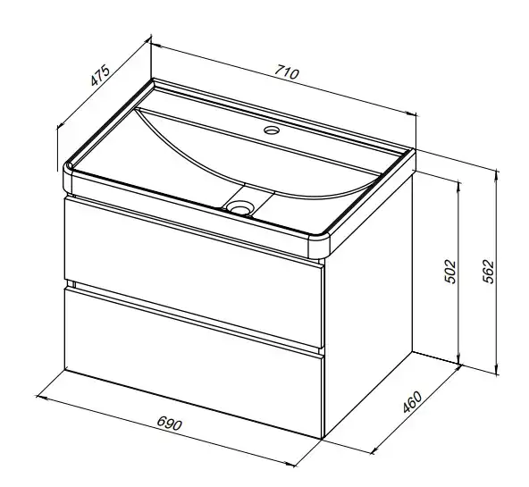 Тумба под раковину Aquanet Вега 70 (2 ящика) 308333 фото 2