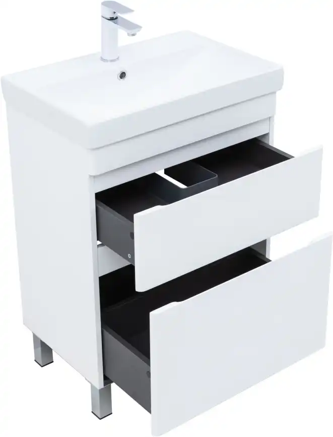 Тумба под раковину Aquanet Слим 60 напольная, белый сатин, 346042 фото 4