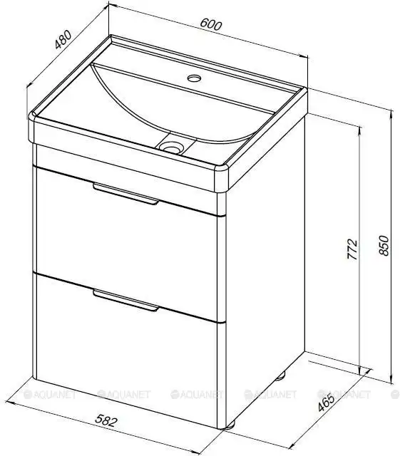 Тумба под раковину Aquanet Ирис new 60 белый глянец (2 ящика) 310152 фото 9