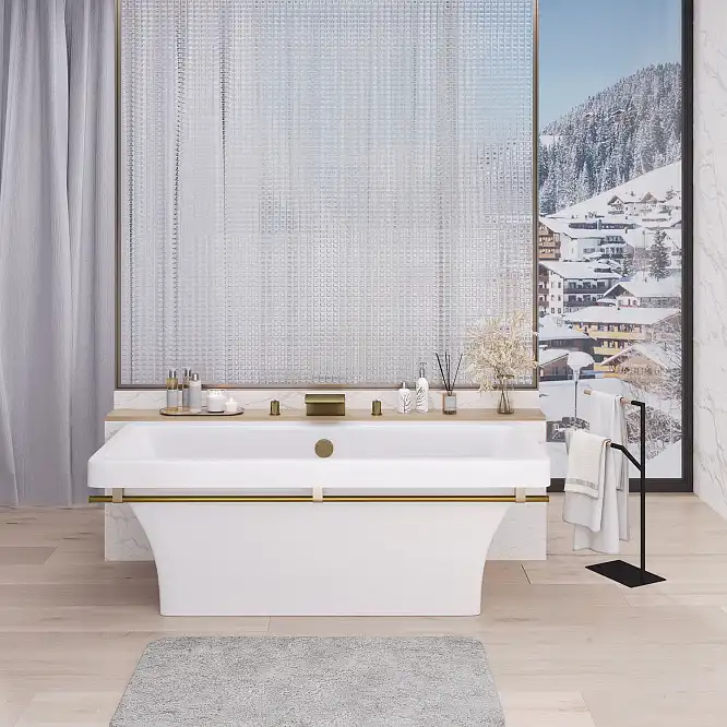 Ванна из литьевого мрамора  Aqua de Marco CRETE 179х79 с бронзовым полотенцедержателем Белая 1180WBKRI фото 1